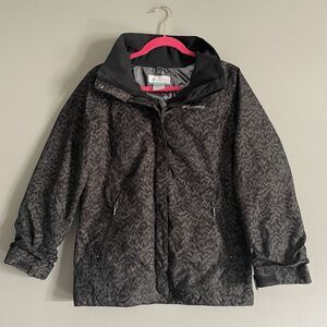 Women’s Columbia Jacket Large Omni-tech Double Zip Black Gray Pattern
